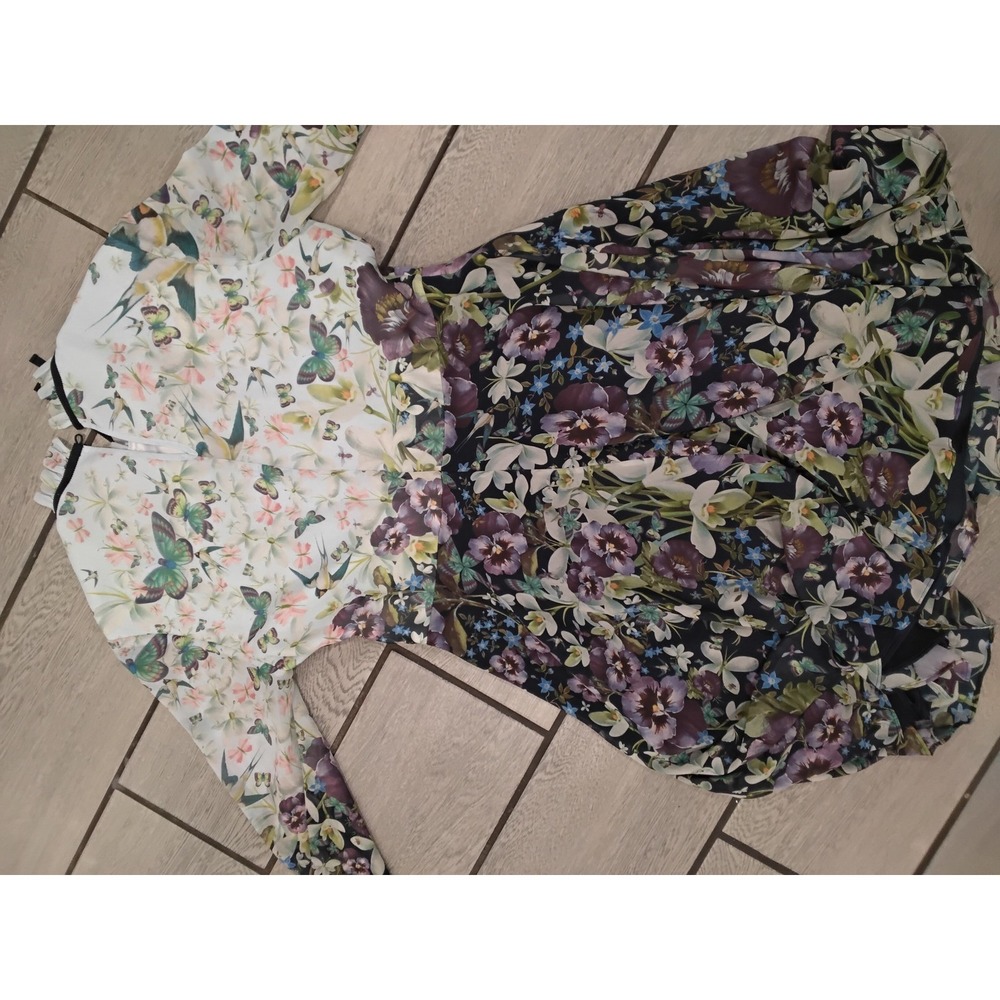 Ted Baker Floral Butterfly Chiffon Mini Dress Ruffle Neck Long Sleeve Multi US 8 - Picture 13 of 13
